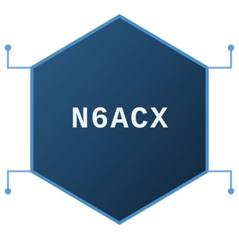 Concept 3 -- Circuit Hex: hexagon tech badge with PCB-style trace lines and node pads